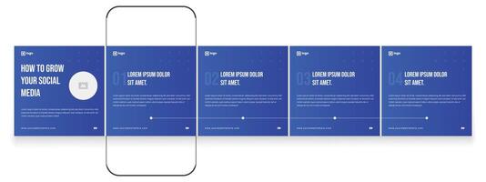 Blue business carousel template, social media carousel template design bundle. vector