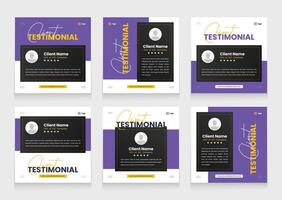 Client testimonial banner set template. Customer review or rating template pack vector