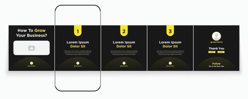 Black carousel social media template pack. Minimalist design or editable social media carousel post template set or microblog templates for social media posts. vector