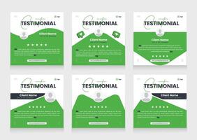 Green client testimonial banner design set . Customer review or rating template bundle. vector