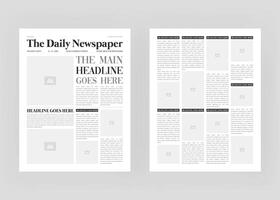 Newspaper design and The Daily Newspaper magazine with text and picture placeholder layout template vector