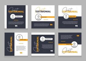 corporate testimonial banner set template. editable customer review social media post carousel template design. vector