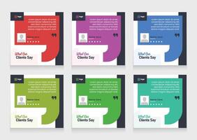 Client quote or testimonial banner set. Customer review social media post design or quote carousel design vector