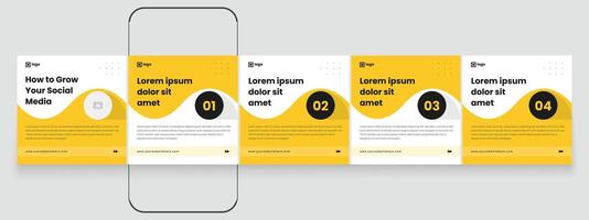 Business carousel template, Yellow social media carousel. Tips and tricks carousel template design. vector