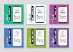 Editable testimonial carousel template design. seller review social media post bundle. Modern testimonial template pack with mobile phone mockup. vector