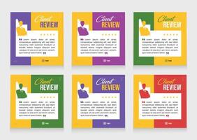 Editable customer testimonial banner bundle template. customer review social media post design pack vector