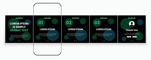 Black carousel social media template pack. Microblog templates for social media posts. vector