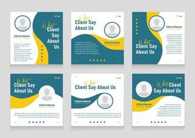 Customer feedback review social media post carousel set, Simple client testimonials template pack vector