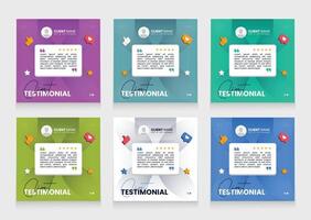 Modern client testimonial design pack. seller review social media post bundle. editable carousel template design vector