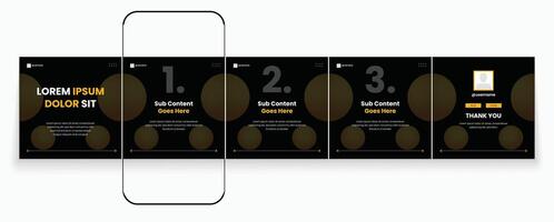 Black carousel social media template minimalist design editable social media carousel post template set or microblog templates for social media posts. vector