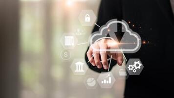 cloud computing backup technology concept ,Access to server communication services ,database connection with modern hardware and software ,interface for uploading and downloading data photo