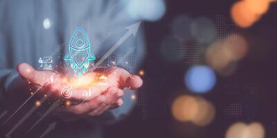 New business startups for young entrepreneurs, new business development ideas, creativity to bring technology to the next level, innovative solutions to new problems, brainstorming for future visions photo