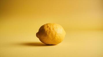 Fresh lemon on yellow backdrop in minimal setting photo