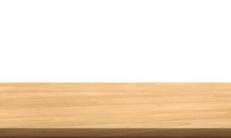 empty wooden table front view isolated on white background. photo