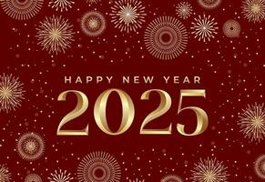 Creative design Happy New Year 2025 with fireworks in luxury gold color over red color. trendy new year 2025 design template. vector