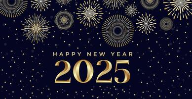 Creative design Happy New Year 2025 with fireworks in luxury gold color. trendy new year 2025 design template. vector