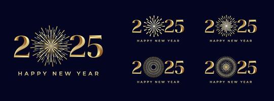 Creative design Happy New Year 2025 with fireworks in luxury gold color. trendy new year 2025 design template. vector