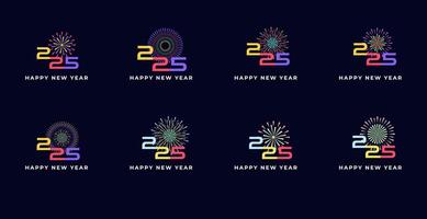 Creative design Happy New Year 2025 with fireworks colorful concept. trendy new year 2025 design template. vector
