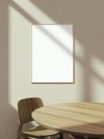 Empty framed canvas for mockups and art illustrations on interior background photo