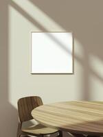 Empty framed canvas for mockups and art illustrations on interior background photo