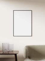 Empty framed canvas for mockups and art illustrations on interior background photo