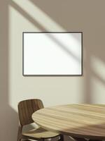 Empty framed canvas for mockups and art illustrations on interior background photo
