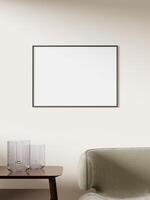 Empty framed canvas for mockups and art illustrations on interior background photo