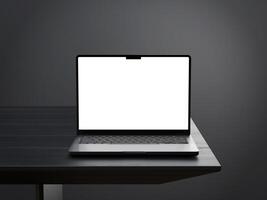 Modern laptop mockup front view on black background photo