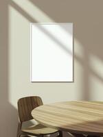 Empty framed canvas for mockups and art illustrations on interior background photo