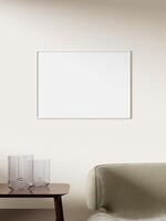 Empty framed canvas for mockups and art illustrations on interior background photo