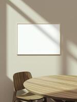 Empty framed canvas for mockups and art illustrations on interior background photo