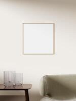 Empty framed canvas for mockups and art illustrations on interior background photo