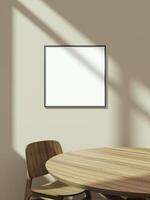 Empty framed canvas for mockups and art illustrations on interior background photo