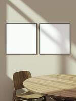 Empty framed canvas for mockups and art illustrations on interior background photo