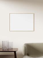 Empty framed canvas for mockups and art illustrations on interior background photo