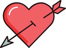 Flat illustration of a red heart with an arrow pointing to the right vector
