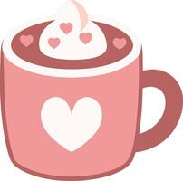 Flat illustration of a cute cup of hot cocoa with heart-shaped marshmallows vector
