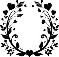 black and white frame of a heart and flower vector