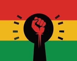 Flat design featuring a raised fist in a black circle with black history month background vector