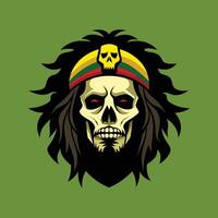Flat design Rasta Skull with Dreadlocks and Headband vector