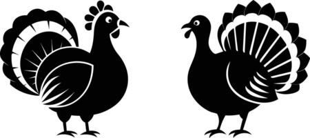 Set of two turkey silhouette on a white background vector
