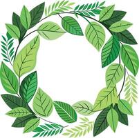 Green circular frame decorated with leaves in a flat design style vector