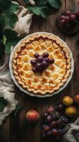 Delicious homemade grape pie on table, culinary blogs, food magazines, and bakery promotion photo