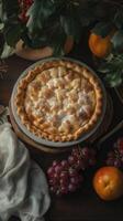 Delicious homemade grape pie on table, culinary blogs, food magazines, and bakery promotion photo