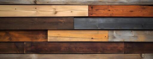 Close-up of rustic wooden planks with varying shades and textures, perfect for design backgrounds photo
