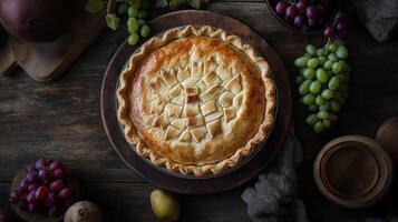 Delicious homemade grape pie on table, culinary blogs, food magazines, and bakery promotion photo