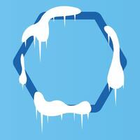 Dark Blue Hexagon Winter Frame Snow with Soft Blue Background vector