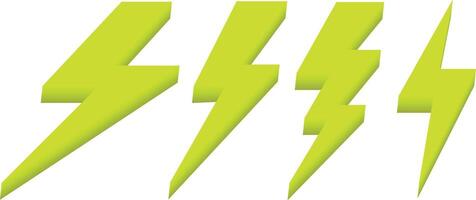 Embossed Flash Thunder Power Icon Set with Green Color vector