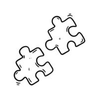 Hand drawn illustration of two puzzle pieces. Black and white line art style, ideal for design projects, educational content, and creative concepts. vector