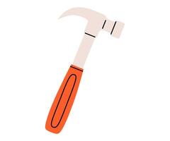 Hand drawn cute cartoon illustration of hammer instrument. Flat repair tool in doodle style. Support service hardware icon. Settings or fix problem. Find solution. Isolated. vector